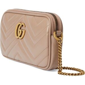 Authentic Gucci GG Marmont Matelasse Leather Mini Chain Bag In Porcelain Rose